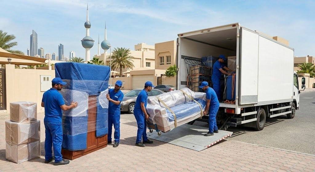 فريق عمل محترف يقوم بتغليف ونقل الأثاث بعناية فائقة ضمن خدمات نقل عفش حي المزروع بالأحساء لضمان حماية الممتلكات ووصولها بأمان تام وبدون أي خدوش.